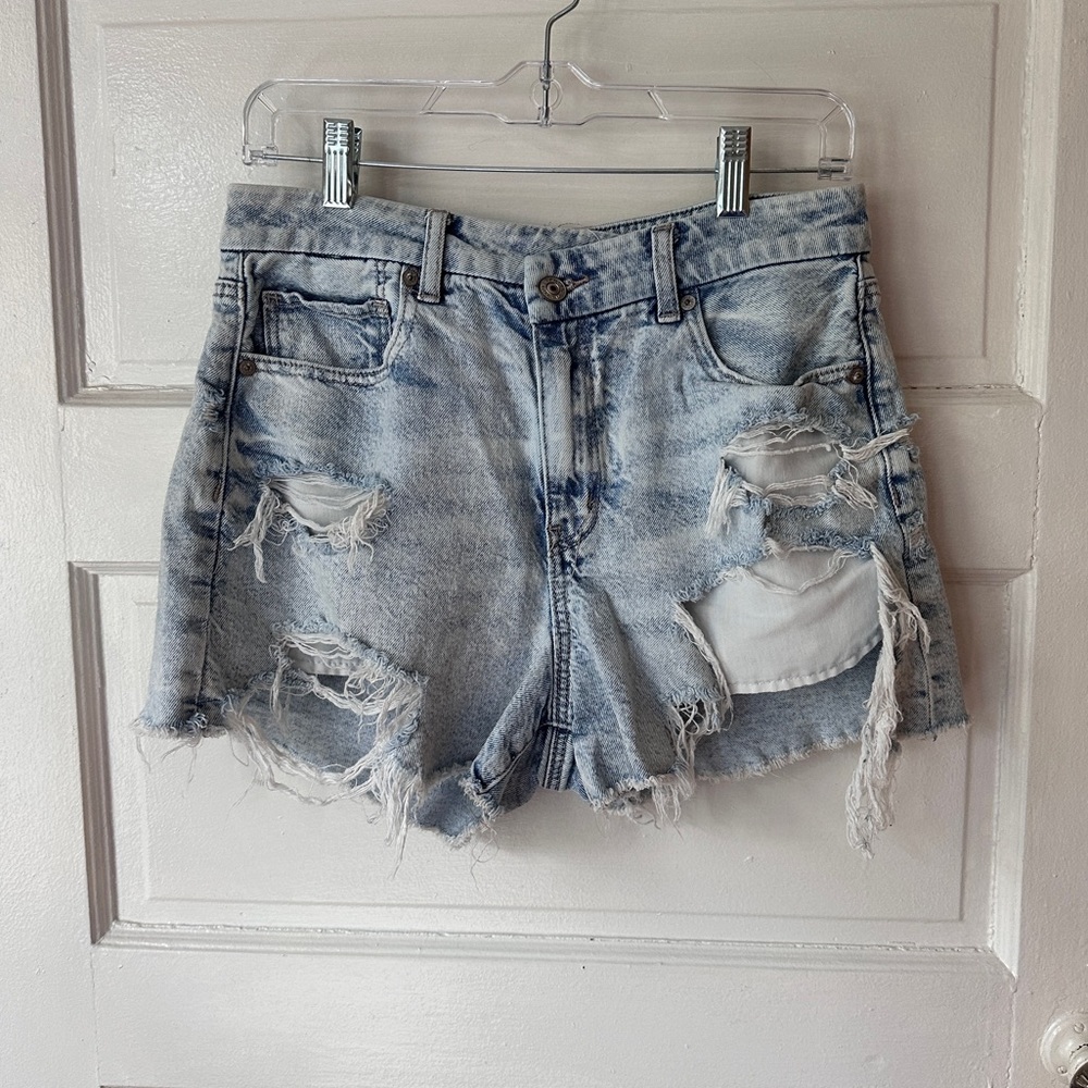 American Eagle Strigid Distressed Denim Jean Shorts Cut Off High Rise Stretch 8 - Picture 9 of 15